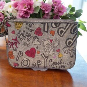 Coach Signature Poppy Graffiti Hearts Wristlet (w/Hang Tag)(EUC)